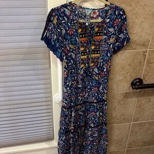 Johnny Was Demarne Bohemian Style tea length dress with short sleeves. Size M.